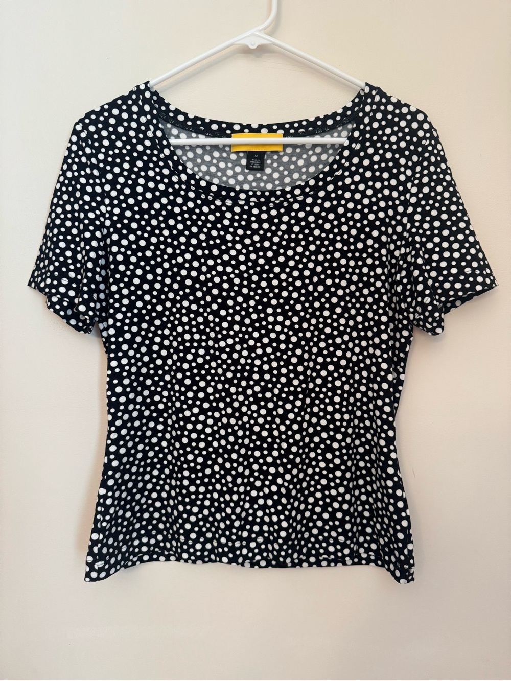 St. John Black White Polka Dot Knit Top Women’s Medium Short Sleeve Stretch